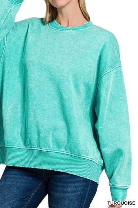 Oversized Acid Wash Pullover Sweatshirt