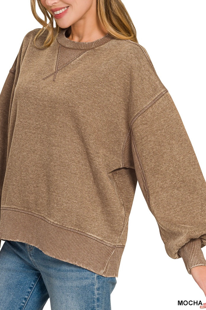 Zenana Slouchy Oversized Ribbed Insert Sweatshirt