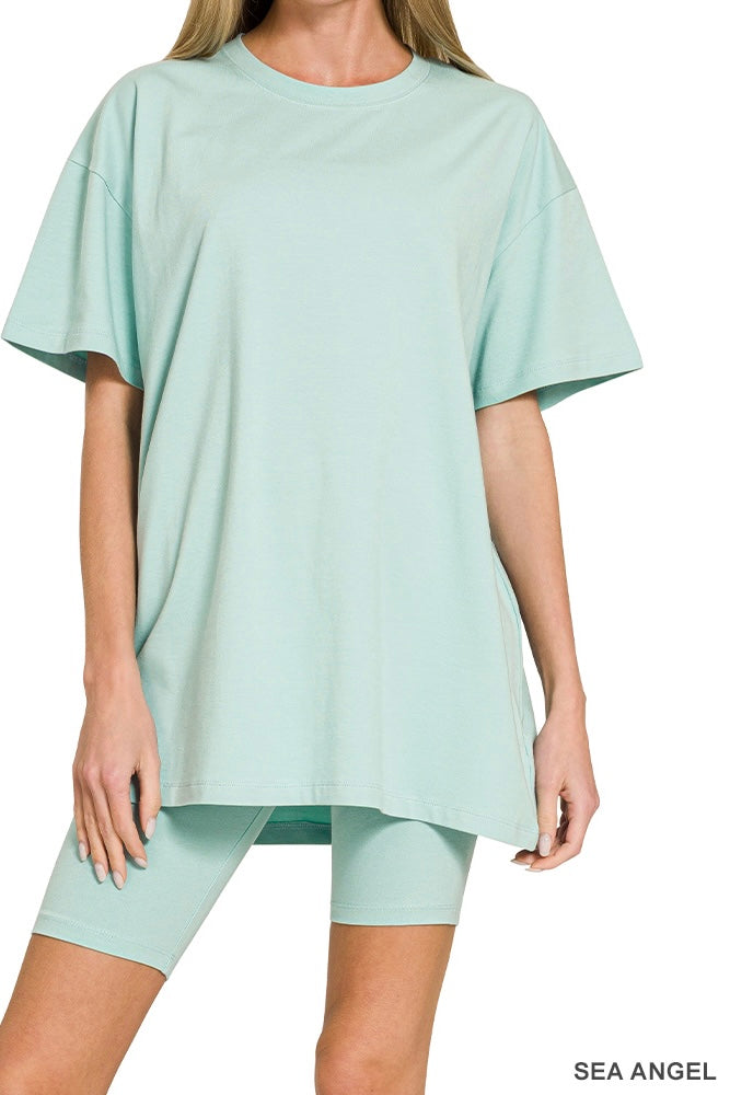 Zenana Premium Stretch Cotton Oversized Bike Shorts Set