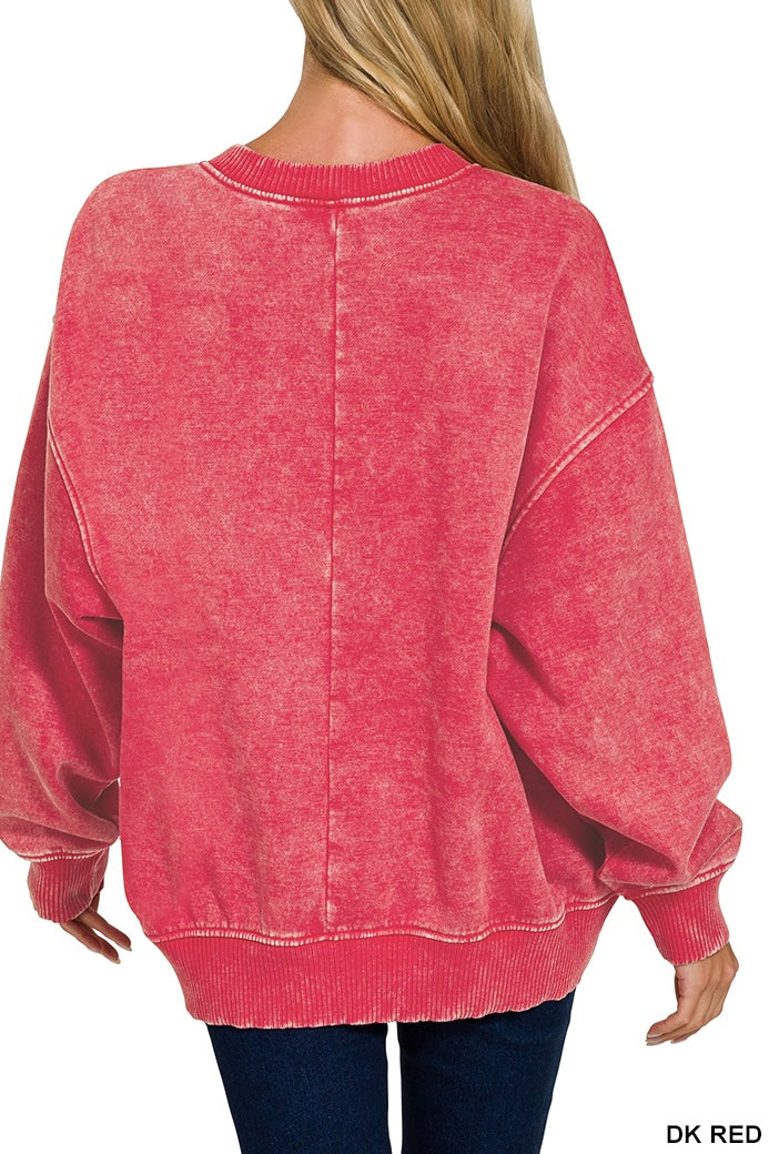 Zenana Oversized Rib Overlay Neck Sweatshirt