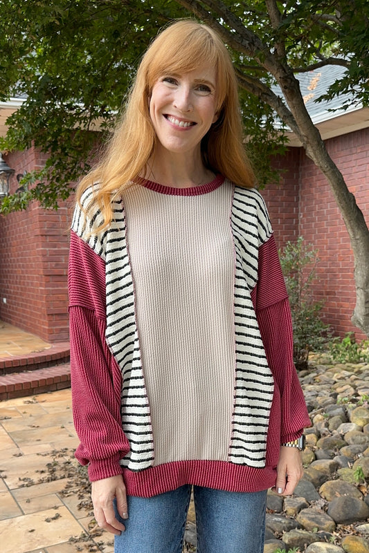 Red Stripe Urban Ribbed Pullover