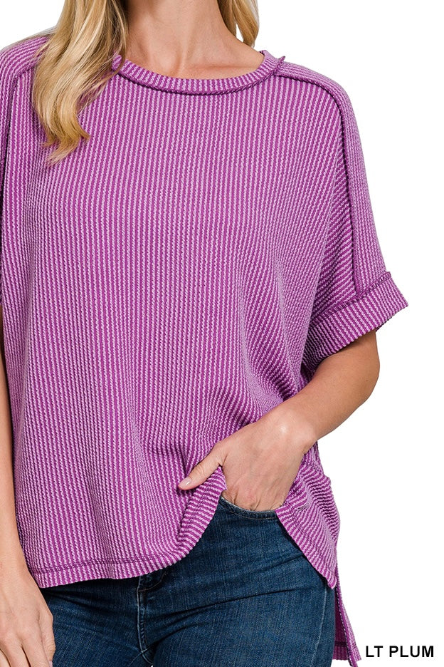 Zenana Short Sleeve Raised Ribbed Crew Neck Top