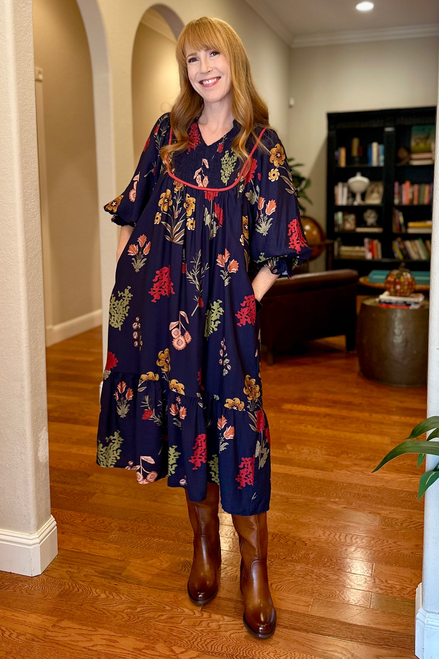 Midnight Floral Mix Midi Dress