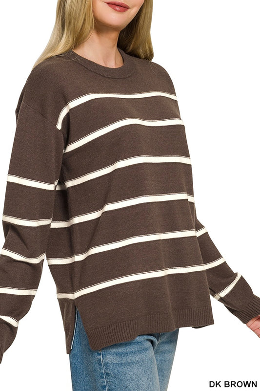 Zenana Viscose Stripe Crew Top