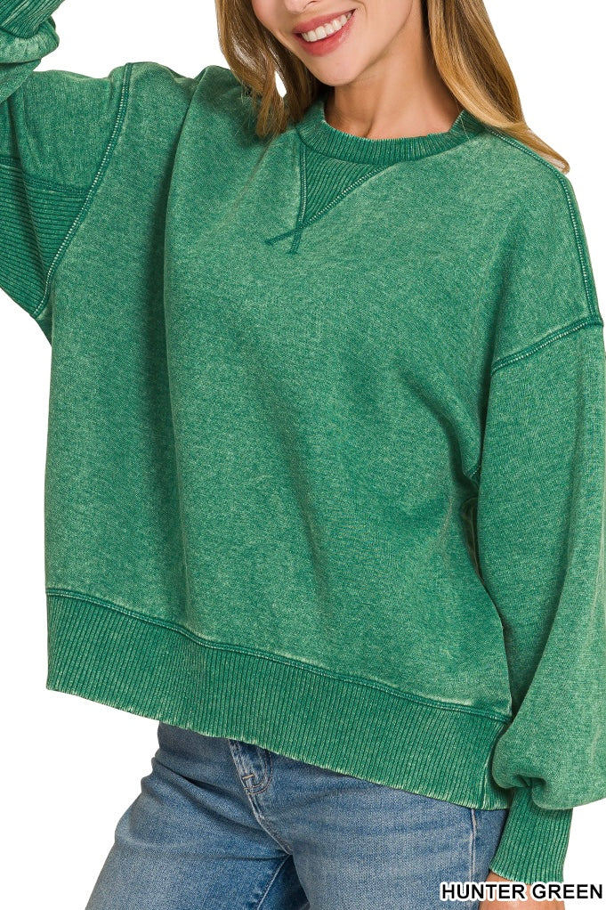 Zenana Slouchy Oversized Ribbed Insert Sweatshirt