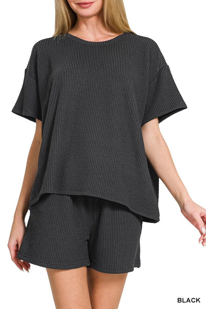 Zenana Raised Ribbed Shorts Set