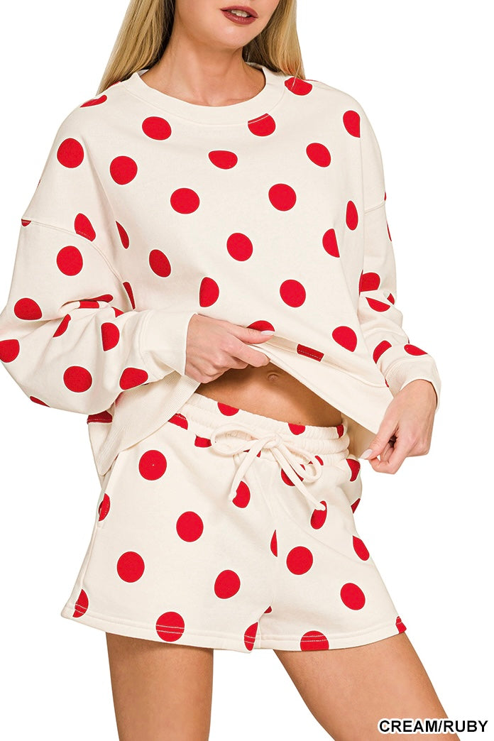 Zenana Polka Dot Shorts Sweat Set