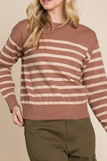 Brown Stripe Pullover Sweater Top