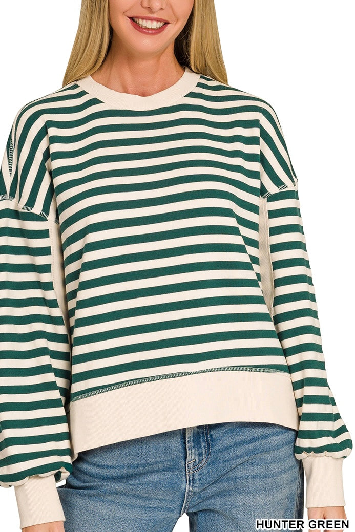 Zenana Stripe Fleece Ribbed Insert Sweatshirts