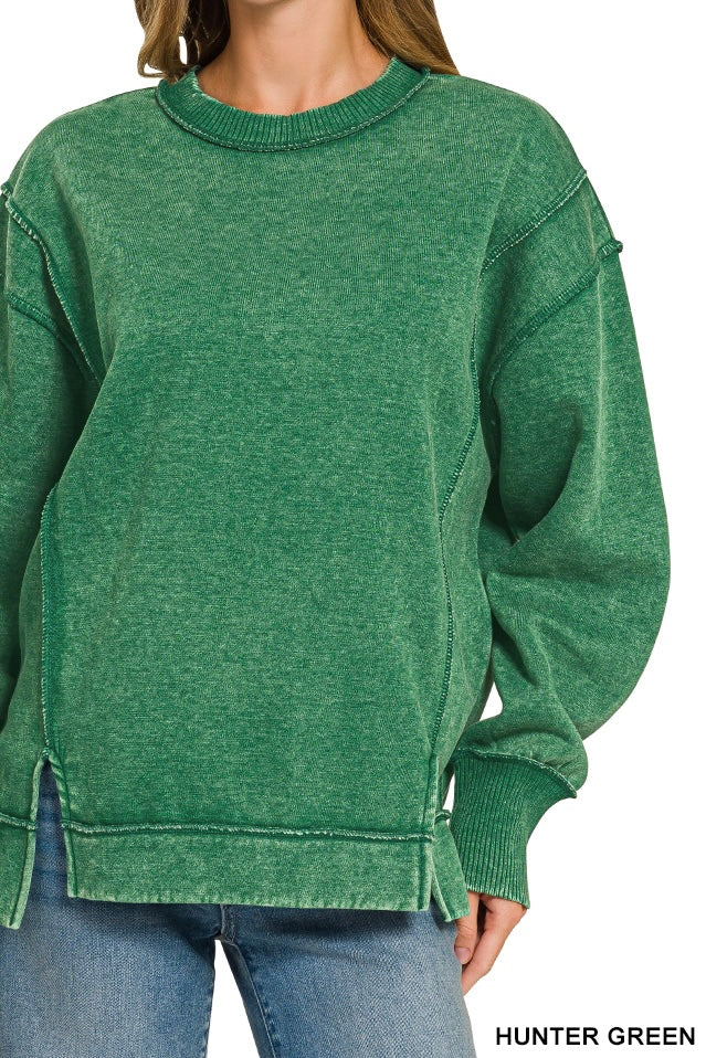 Zenana Acid Wash Exposed Seam Sweatshirt