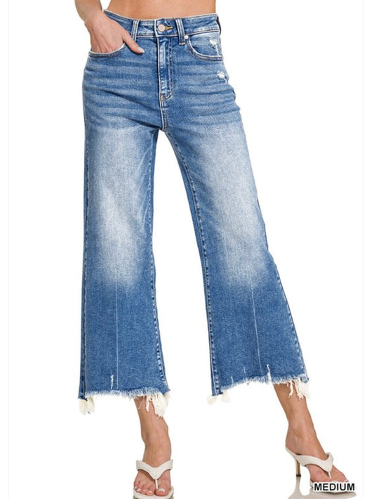 Zenana Wide Leg Cropped Straight Jeans
