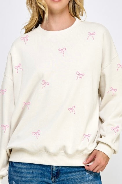 Ivory Pink Bow Sweatshirt