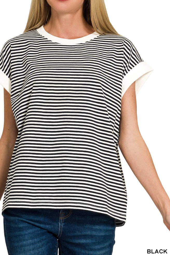 Zenana Stripe Contrast Rib Banded Top