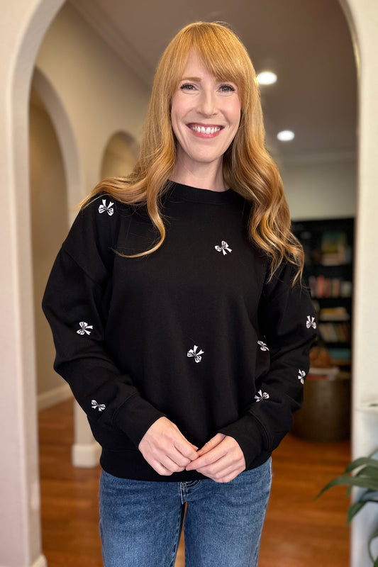 Black Pink Bow Sweatshirt