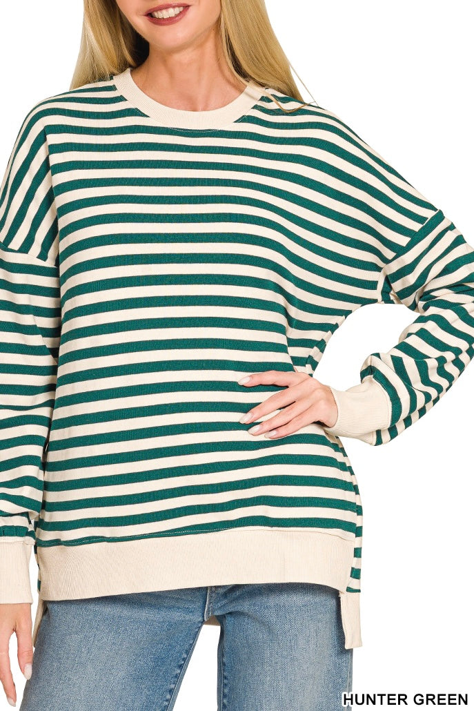 Zenana Stripe Fleece High Low Sweatshirt