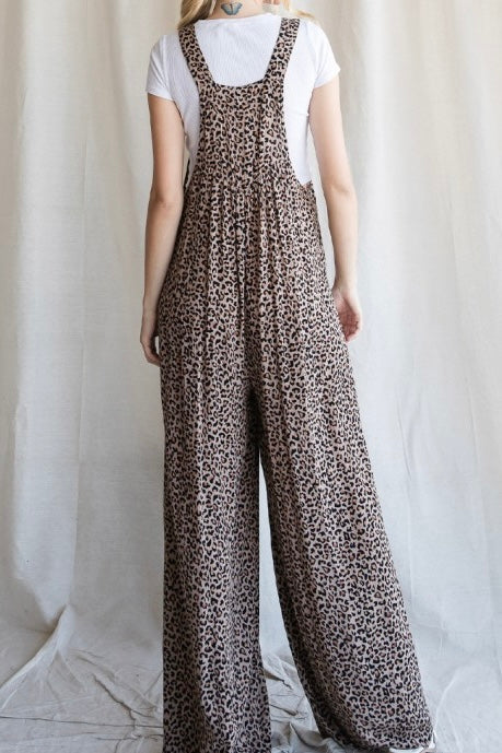Brown Leopard  Wide Leg Overalls