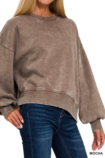 Acid Wash Side Ribbed Oversized Sweatshirt