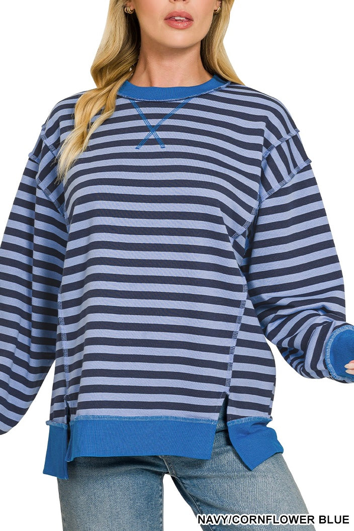 Zenana Stripe French Terry Pullover