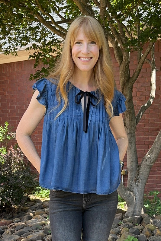 Dark Chambray Tie Front Top