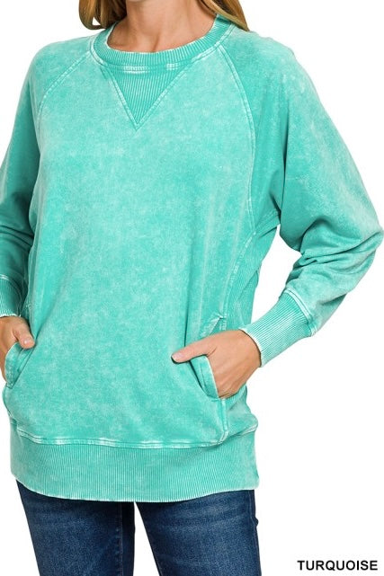Acid Wash French Terry Pocket Pullover