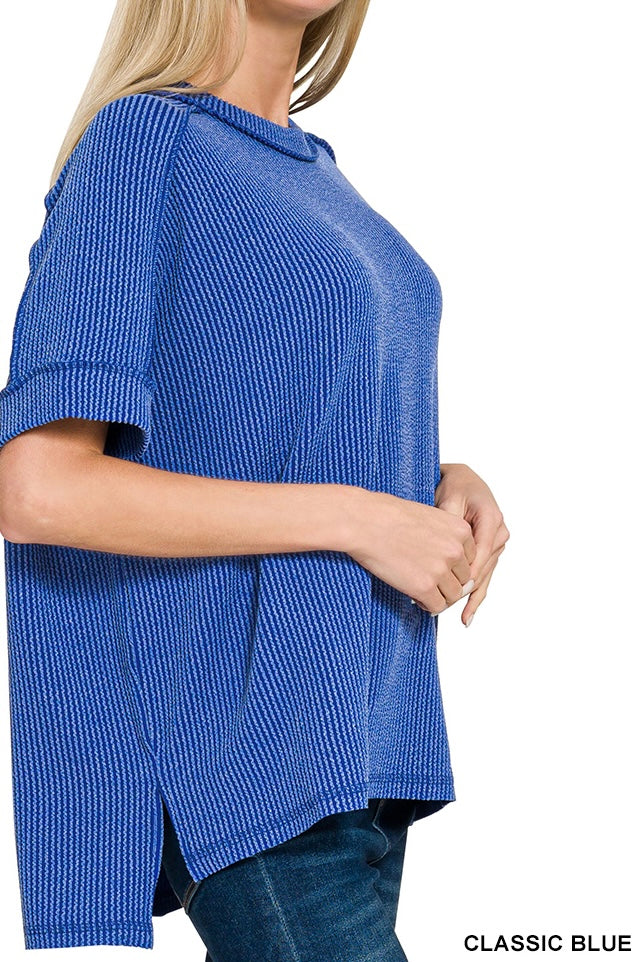 Zenana Short Sleeve Raised Ribbed Crew Neck Top