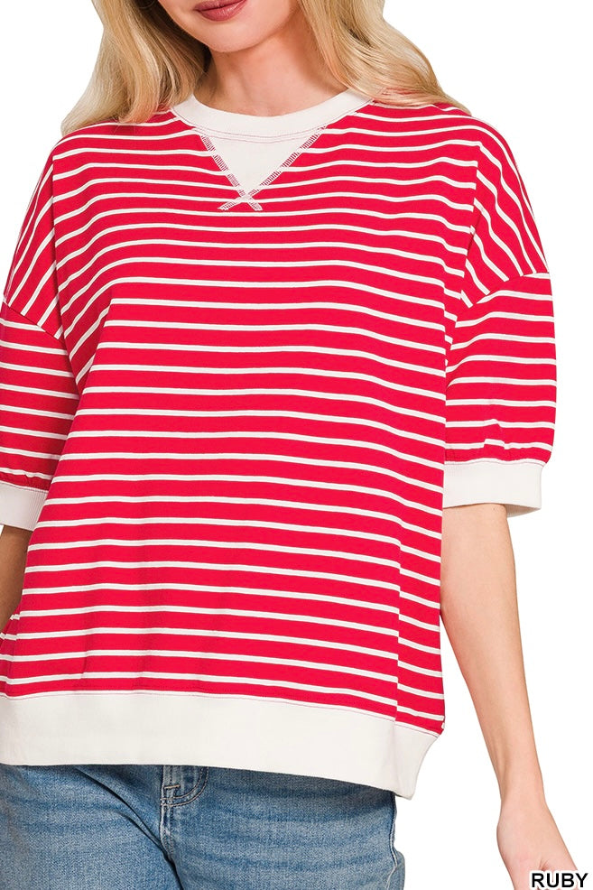 Stripe Banded Half Sleeve Pullover