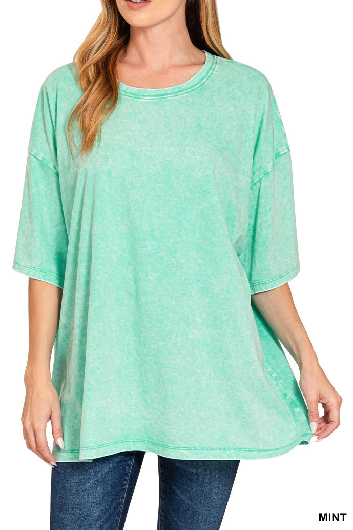 Zenana Acid Wash Oversized Boyfriend Tee