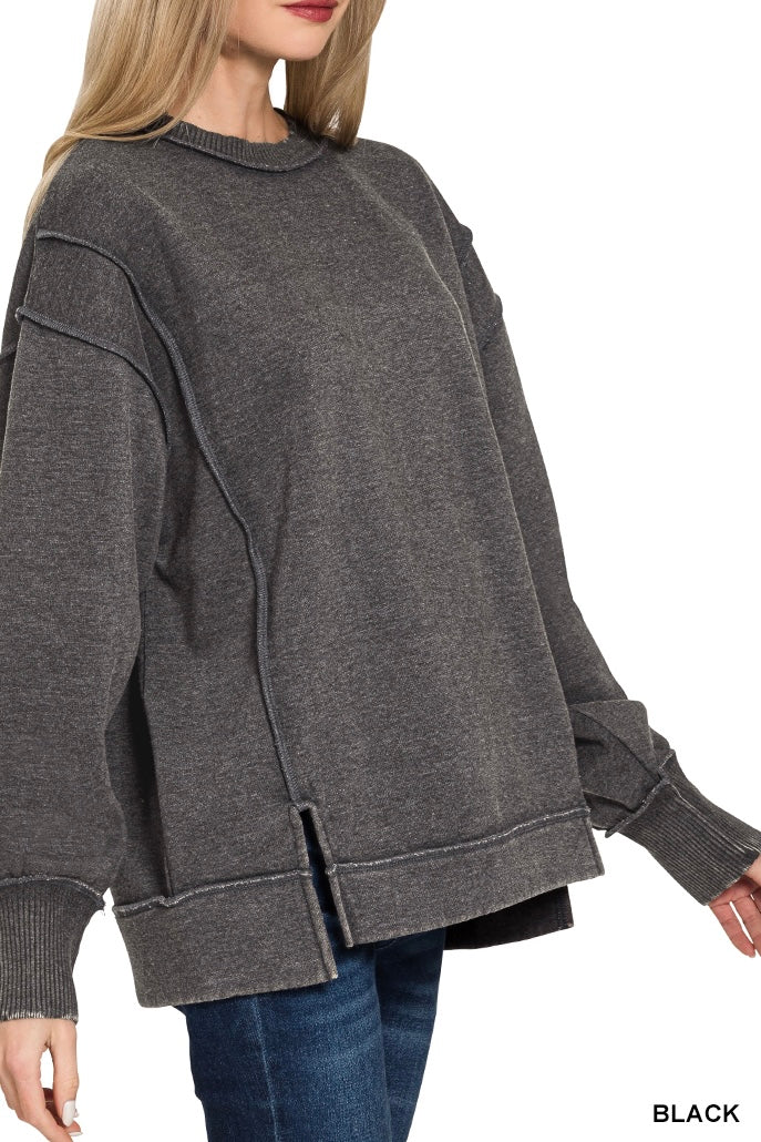 Zenana Acid Wash Exposed Seam Sweatshirt