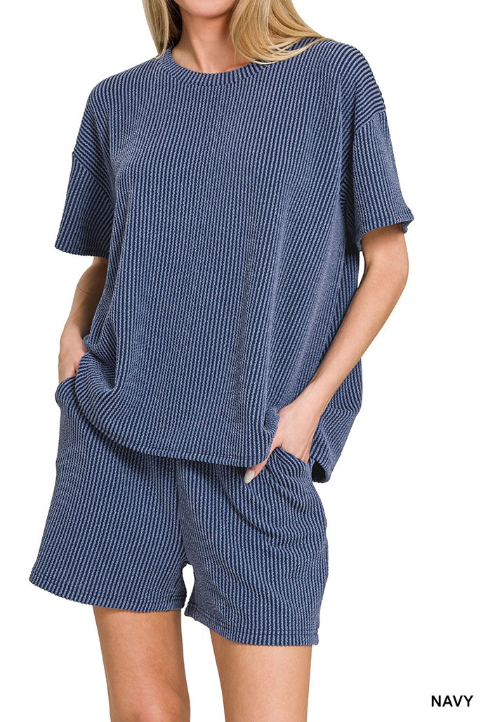 Zenana Raised Ribbed Shorts Set