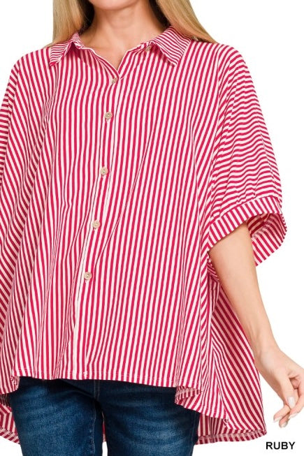 Oversized Stripe Button Down Top