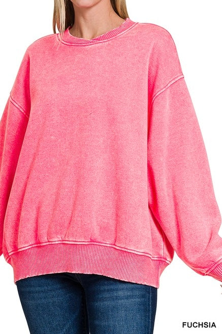 Oversized Acid Wash Pullover Sweatshirt