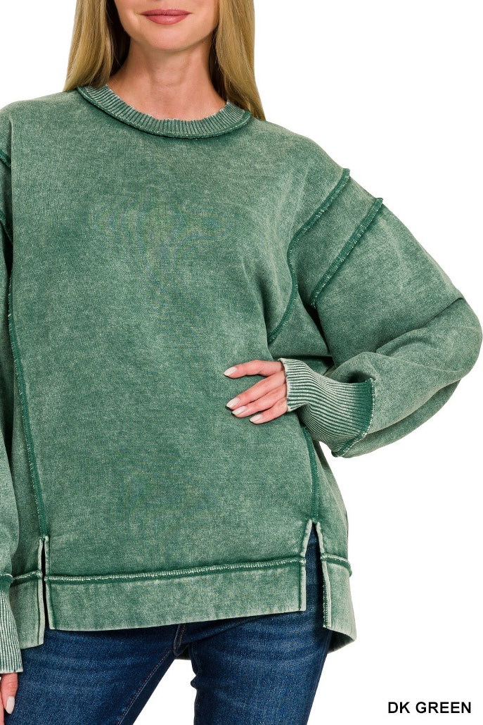 Zenana Acid Wash Exposed Seam Sweatshirt