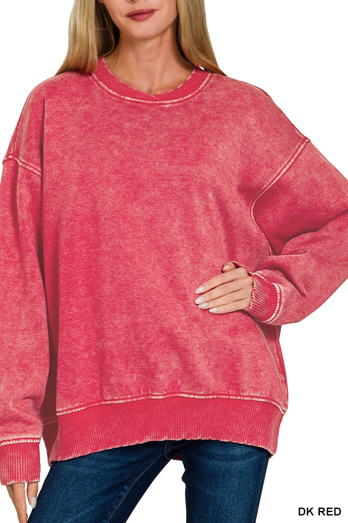 Zenana Oversized Rib Overlay Neck Sweatshirt