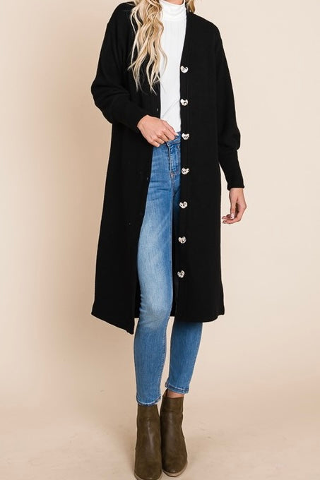 Black Ribbed Button Down Dress Cardigan