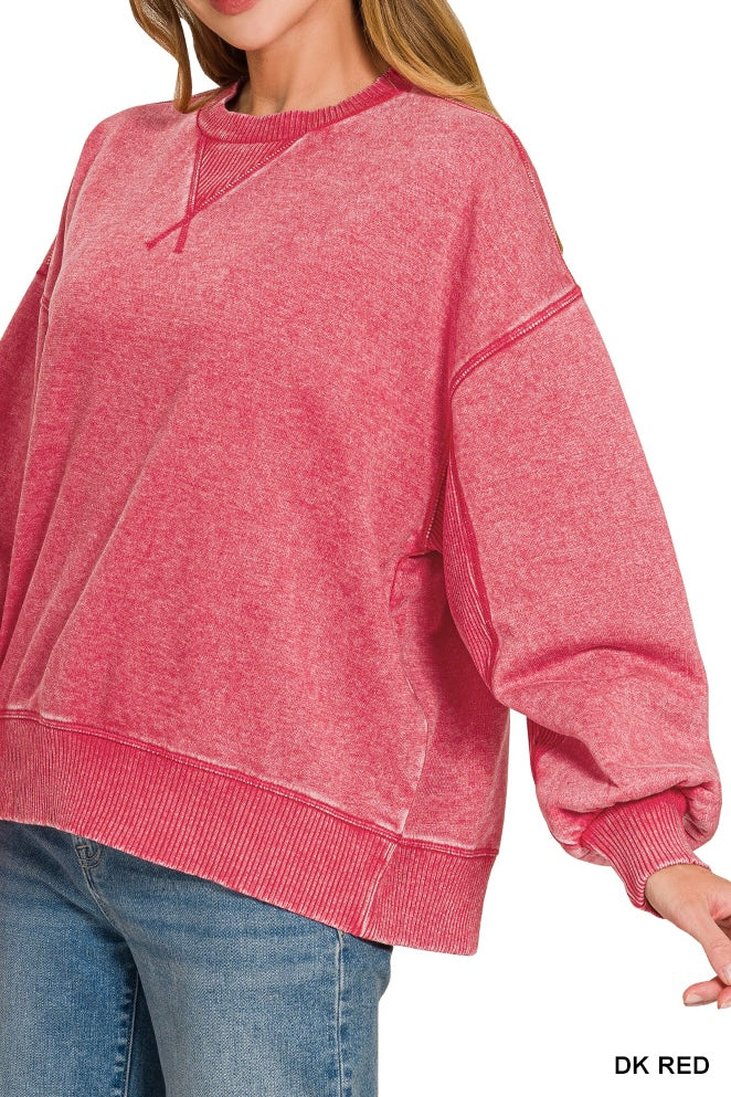 Zenana Slouchy Oversized Ribbed Insert Sweatshirt