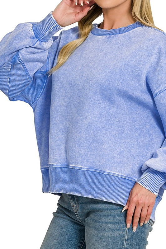 Zenana Oversized Ribbed Insert Top and Wide Pants Set