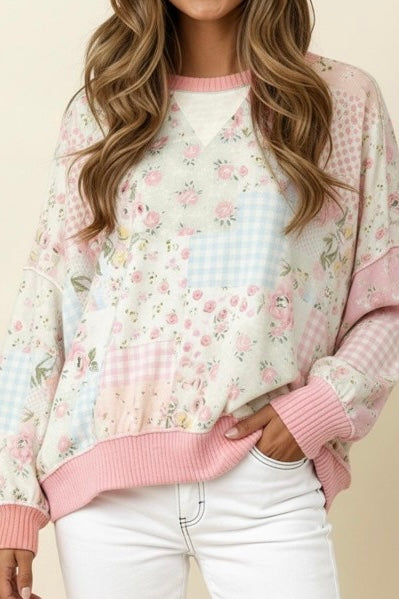 Triangle Oversized Long Sleeve Patchwork Top