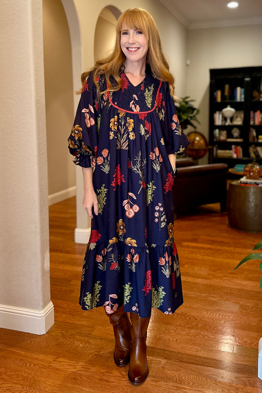 Midnight Floral Mix Midi Dress