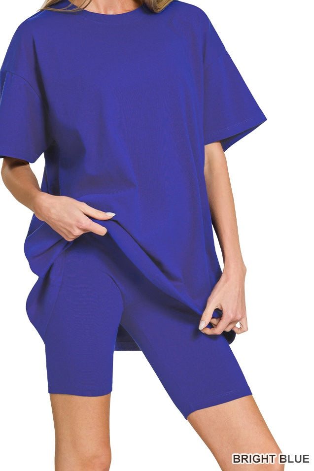 Zenana Premium Stretch Cotton Oversized Bike Shorts Set