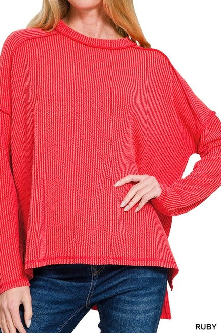 Ribbed Long Sleeve Raw Edge Raglan