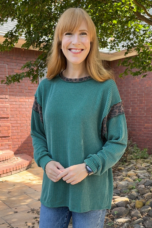 Long Sleeve Urban Ribbed Leopard Ringer