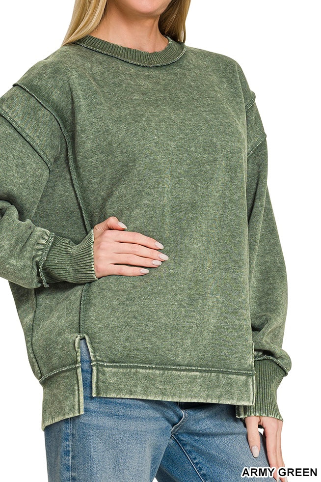 Zenana Acid Wash Exposed Seam Sweatshirt
