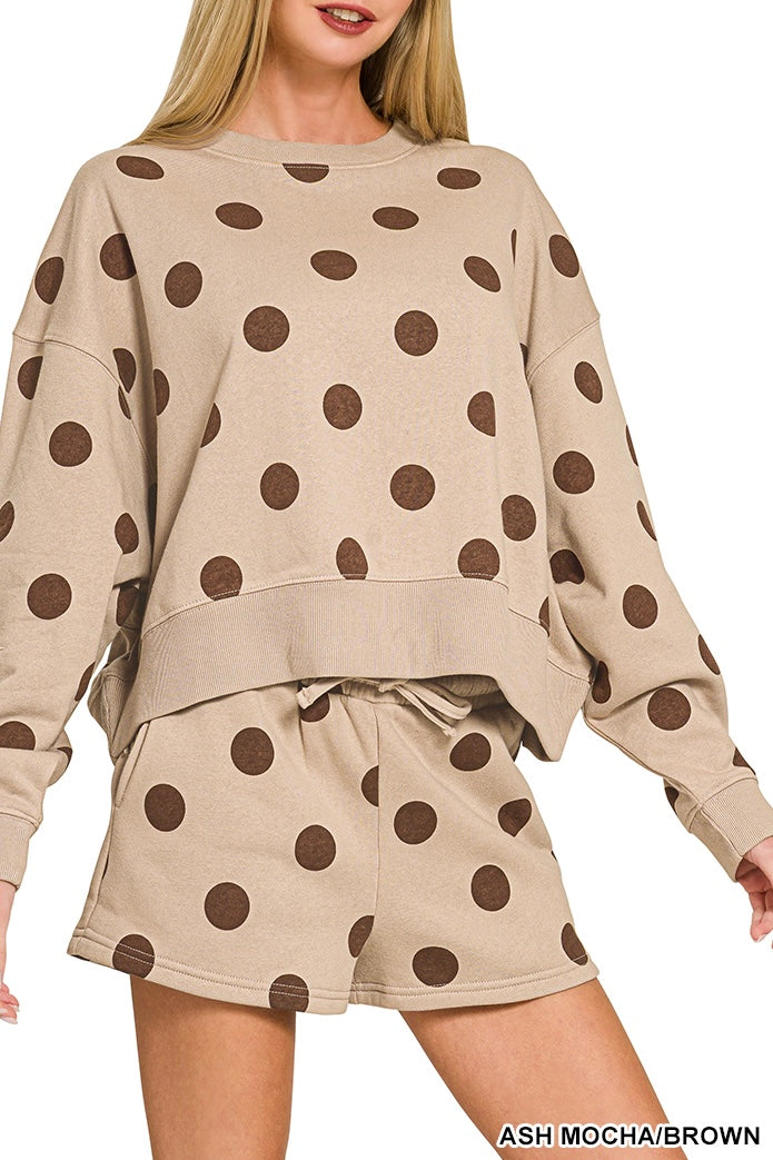 Zenana Polka Dot Shorts Sweat Set