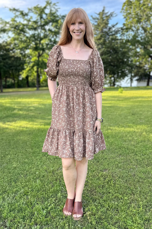 Romantic Floral Square Neck Dress