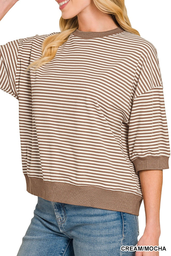 Zenana Stripe Contrast Banded Pullover