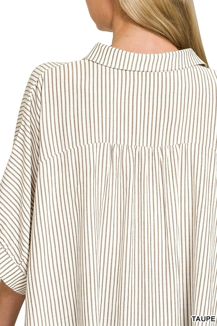 Zenana Stripe Woven Boxy Top