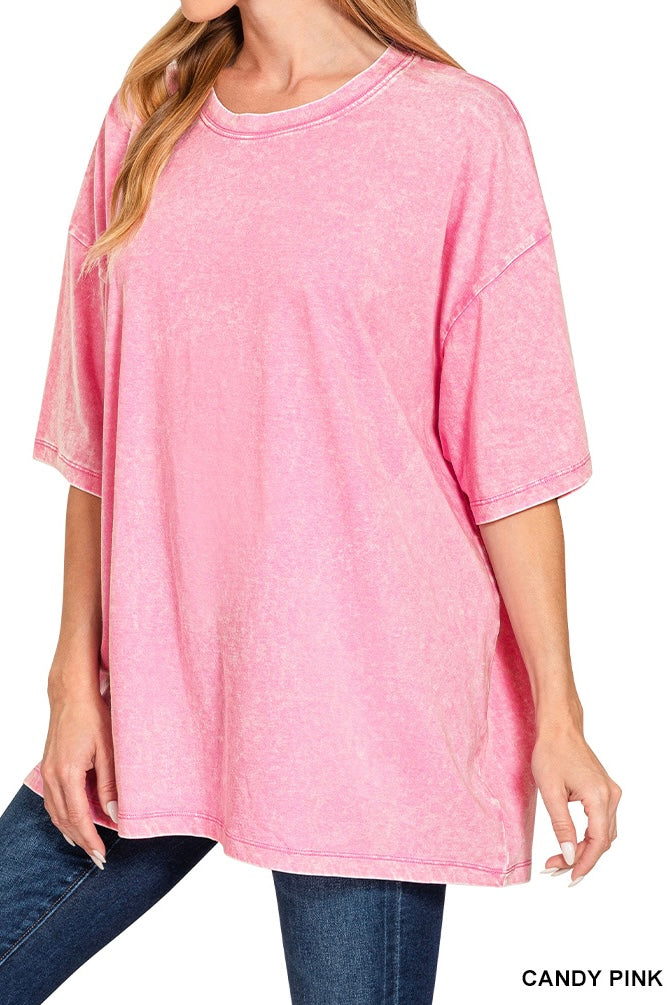Zenana Acid Wash Oversized Boyfriend Tee