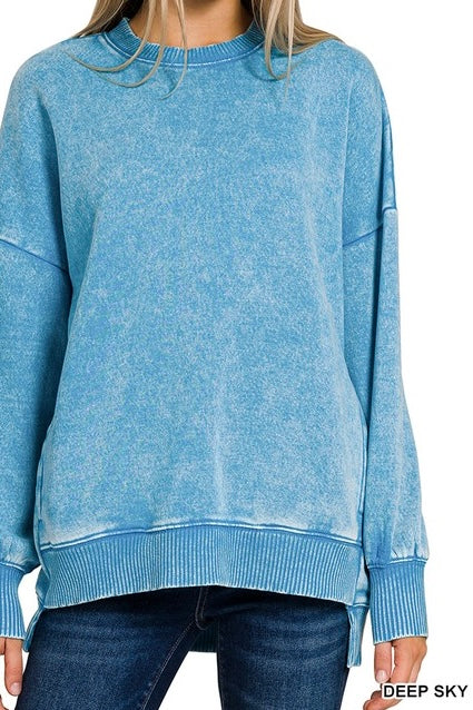 Acid Wash Fleece High/Low Pocket Pullover
