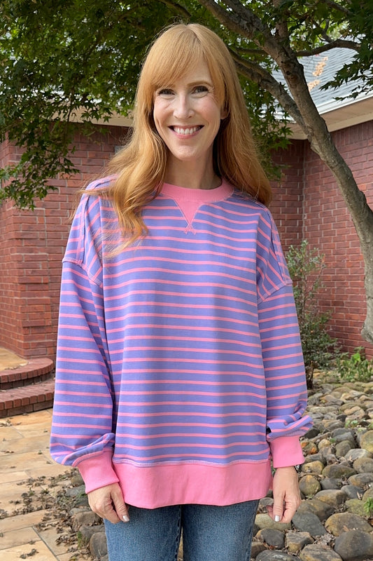 Stripe Comfy Casual Oversized Knit Top