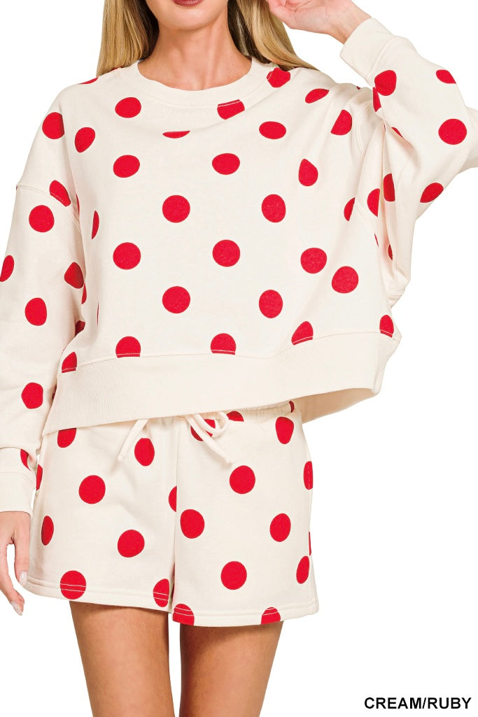 Zenana Polka Dot Shorts Sweat Set
